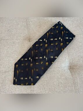 Pierre Cardin Paris Necktie Tie Abstract Droplet Gold Navy Silk Hand Made France
